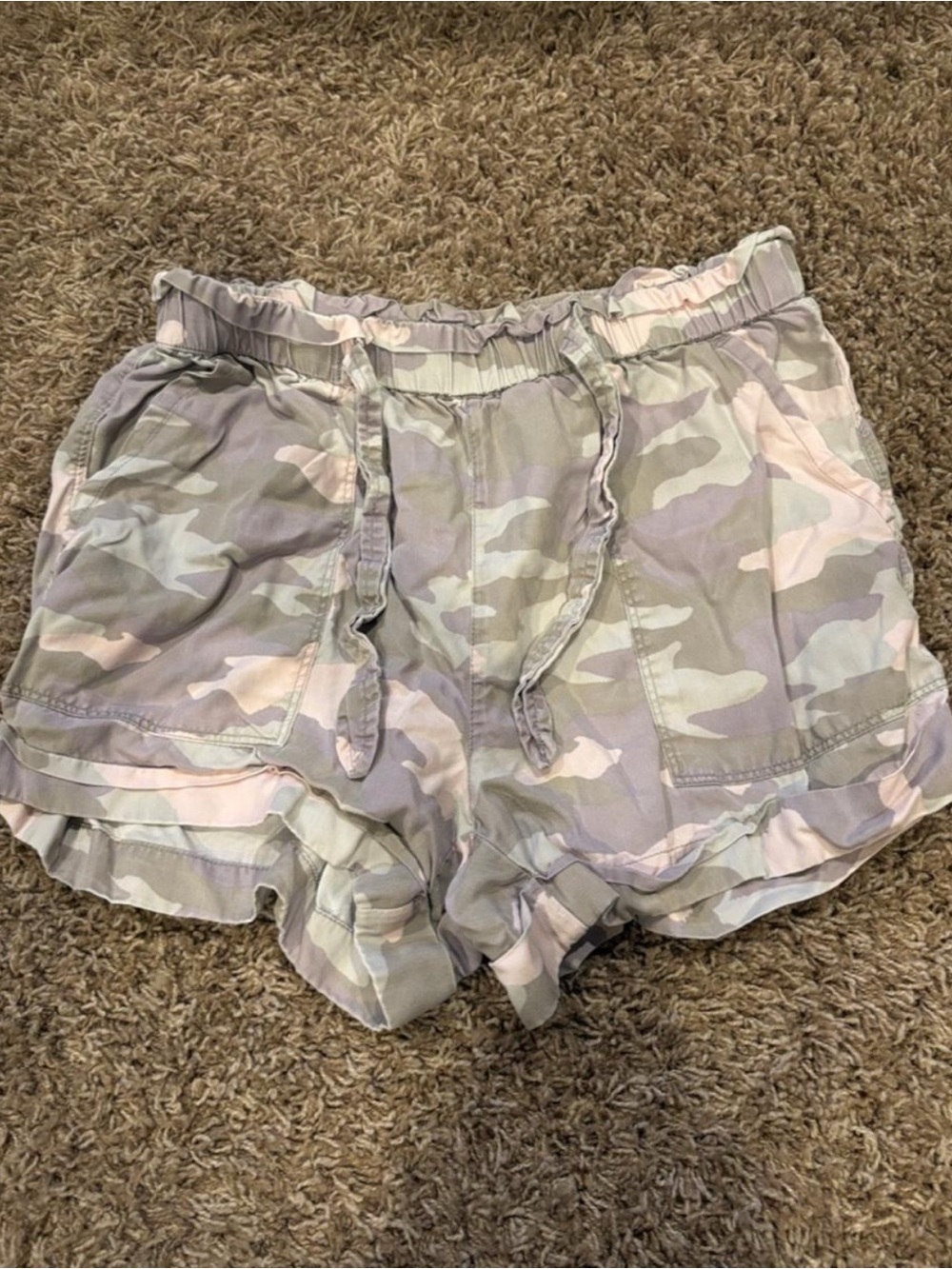 aerie Pastel Pink & Light Gray Camo Drawstring Shorts